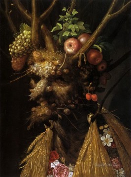  cabeza Pintura - Las cuatro estaciones en una cabeza Giuseppe Arcimboldo Bodegón clásico